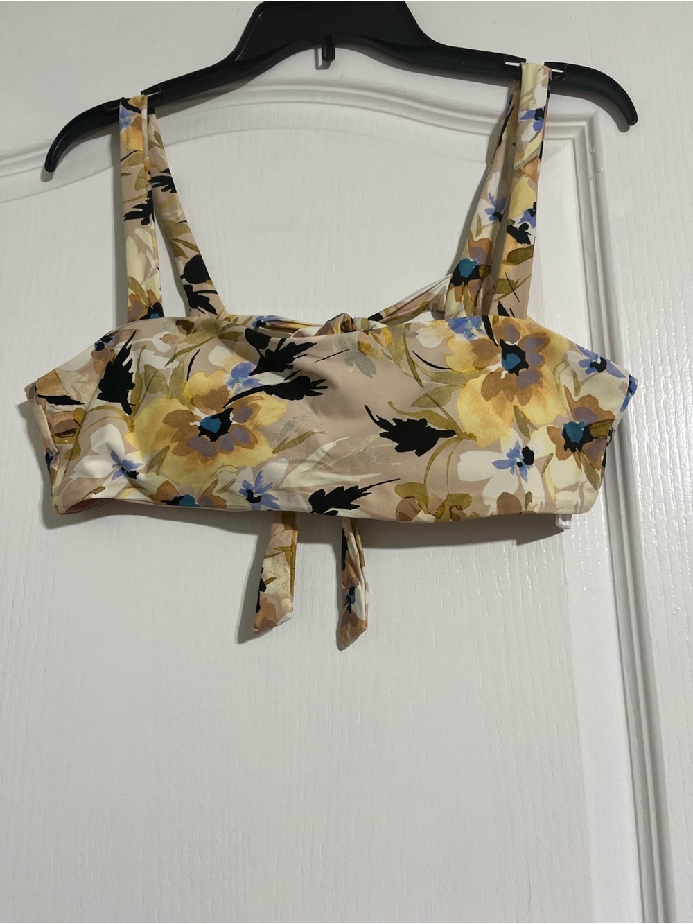 O’Neill Floral Tie-Back Bikini Top in Beige and Yellow Size L Excellent C